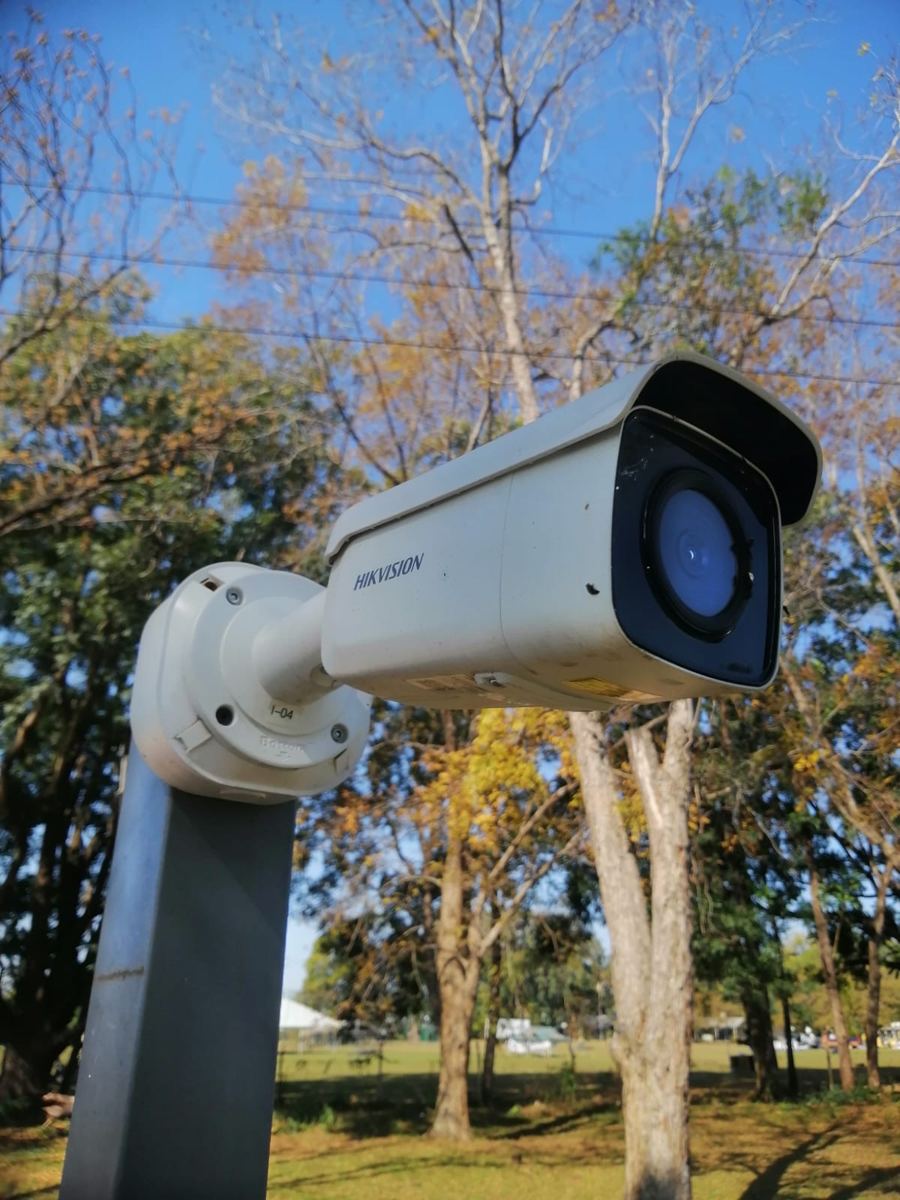 Bullet CCTV camera on an outdoor pole