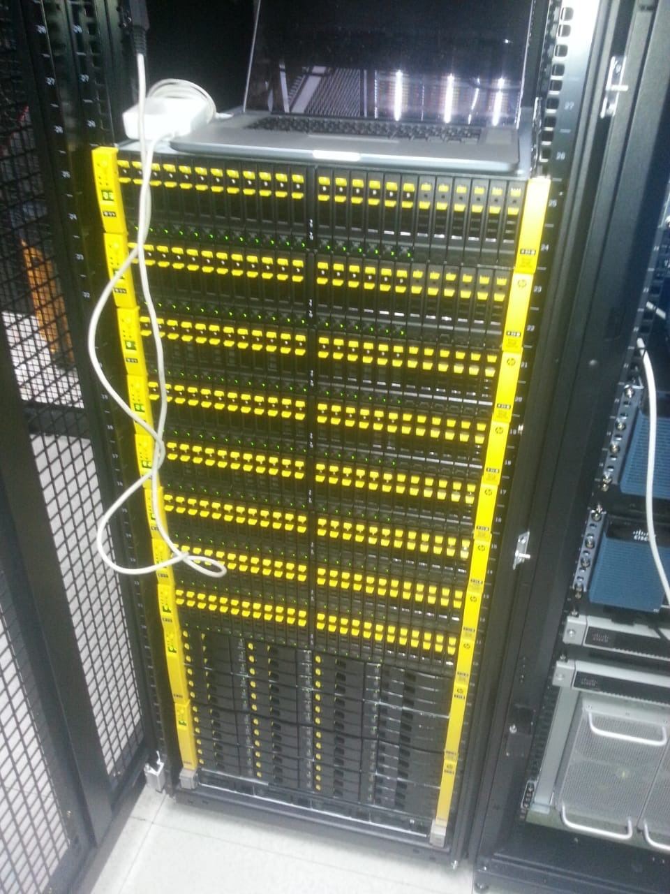 Enterprise storage array racked in a data centre